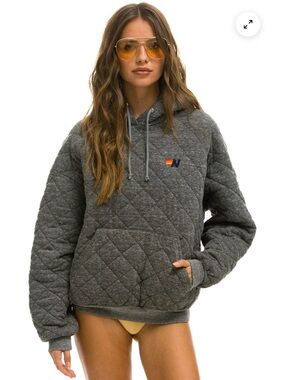 Aviator Nation Quilted Charcoal Gray Pullover Hoodie - Women